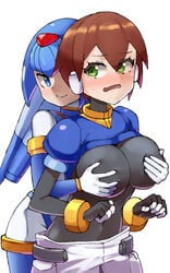 2girls aile big_breasts fairy_leviathan female female/female female_only female_protagonist groping groping_breasts groping_from_behind mega_man mega_man_zero mega_man_zx nijitama_shiyushiyu tagme yuri