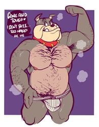 1boy anthro bulge canine english english_text flexing male muscular penis_outline solo spazz_bear speech_bubble spike_bulldog tom_and_jerry underwear