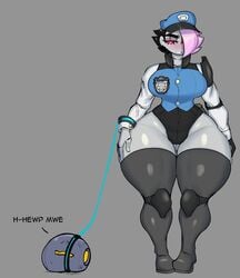 1girls breasts cleavage female huge_breasts kendal_(mrjaysin) krekk0v krekkball leash police police_uniform robot_girl robot_humanoid thick_thighs thighhighs thin_waist wide_hips