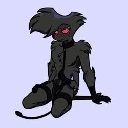 1boy 4_arms arachnid arackniss black_fur blush bulge collar demon gloves hand_on_thigh hazbin_hotel latex leash looking_at_viewer looking_up male male_only mostly_nude naughty_nebby on_knees panties red_eyes sitting smooth_skin solo_male spider thighs vivienne_medrano