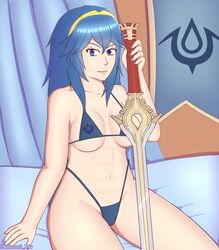 1girls abs bed emblem falchion_(fire_emblem) fire_emblem fire_emblem_awakening lucina_(fire_emblem) micro_bikini nahusmash nintendo solo solo_female sword tagme