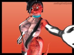 3d alice_(unlogicalsnek) anthro black_hair black_hair_female blue_choker blue_eyes blue_eyes_female female female_snake femsnek gradient_background holding_camera latex latex_gloves latex_thighhighs original original_character selfie sfm short_hair short_hair_female sling_bikini snake snake_female snake_girl snake_tail unlogicalsnek watermark watermarked_at_source