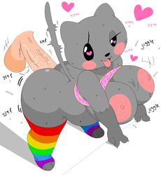 anthro ass breasts cute dream-cassette female heart heart-shaped_pupils heart_in_eye hoshime mob_face nyan_cat penis penis_in_ass rainbow_socks shortstack sweat tail toeless_legwear tongue_out