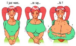 1girls 2d 2d_(artwork) big_breasts blush blushing blushing_at_viewer blushing_female blushing_profusely breast_expansion breasts breasts_bigger_than_head breasts_bigger_than_torso clavicle cleavage cute earrings enormous_breasts erect_nipples female female_only female_solo gigantic_breasts huge_breasts human human_female human_only human_solo hyper hyper_breasts large_breasts massive_breasts maxman nipple_bulge original original_character pigtails red_hair ripped_clothes ripped_clothing smile solo solo_female sweat sweating sweaty sweaty_breasts talking_to_viewer top_heavy torn_clothes torn_clothing upper_body wholesome