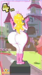 1girls ass ass_expansion bodysuit boots bottom_heavy castle gaz-knightofnylrac huge_ass hyper_hips mario_(series) mario_kart mario_kart_8 nintendo pink_boots pink_gloves ponytail princess_peach royal_raceway solo solo_female wide_hips