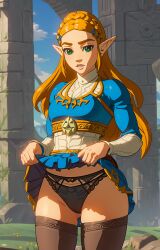 ai_generated blonde_hair flashing_panties panties princess_zelda showing_panties skirt_lift skirt_lifted_by_self the_legend_of_zelda the_legend_of_zelda:_breath_of_the_wild zelda_(breath_of_the_wild)