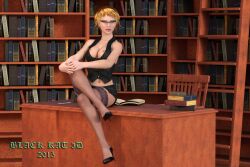 black-kat-3d-studio breasts desk female glasses library solo