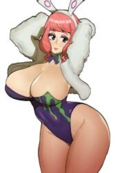 1girls breasts doublehero female highleg_leotard hips huge_breasts klara_(pokemon) leotard light-skinned_female light_skin nintendo pink_hair pokemon pokemon_ss pokemon_ss_isle_of_armor purple_eyes short_hair simple_background thick_thighs thighs white_background wide_hips