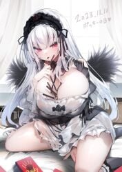1girls black_clothing cleavage doll_girl doll_joints eating female gothic_lolita huge_breasts lolita_fashion long_hair pocky red_eyes rozen_maiden silver_hair solo suigintou tousen white_hair wings