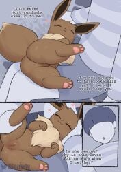 2koma ass clouwly cute eevee english_text faceless_male female female/female feral generation_1_pokemon hi_res nintendo petting pokemon pokemon_(species) pussy smile spread_legs tagme tail text