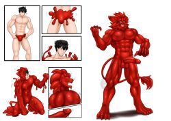 abs alabuster anthro clothed clothing colored comic erection felid genitals glistening glistening_body goo_creature goo_transformation growth human humanoid_genitalia humanoid_penis lion male mammal muscular muscular_anthro muscular_male nude pantherine partially_clothed penis red_body simple_background solo species_transformation tail tail_growth transformation transformation_sequence underwear