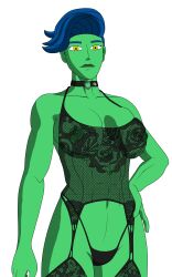 blue_hair demeter_(destripando_la_historia) destripando_la_historia god greek_mythology green_skin lingerie muscular_female