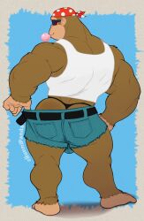 1boy anthro ass bandana bara_ass big_ass big_butt black_thong blowing_bubblegum booty_shorts bubble_ass bubble_butt bubblegum bulge bulge_through_clothing donkey_kong_(series) fat_ass fat_butt funky_kong furry gorilla huge_ass huge_butt hunnipanda male male_focus male_only muscular muscular_anthro muscular_ass muscular_butt muscular_male plump_ass plump_butt primate pulling_down_pants round_ass round_butt shorts solo solo_focus solo_male sunglasses tank_top thick_ass thick_butt thong