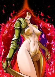 1girls abs big_breasts breasts elden_ring female female_only fromsoftware malenia_blade_of_miquella milf nude prosthetic red_hair thick_thighs