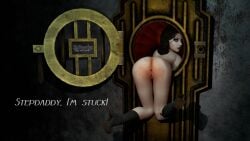 3d anus ass bioshock bioshock_infinite black_hair blue_eyes boots bubble_butt burial_at_sea elizabeth_comstock elizabeth_comstock_(burial_at_sea) eyeliner eyeshadow female female_focus female_only labia lipstick looking_at_viewer looking_back makeup msstrangelove nude nude_female nudity pale-skinned_female pale_skin pussy stuck tagme vagina wide_hips