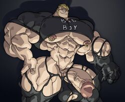 1boy abs biceps black_shirt blonde_hair blue_eyes boner crop_top eddie_brock erection excessive_muscles goo hairy_armpits hand_on_hip huge_balls huge_cock huge_testicles human hyper hyper_balls hyper_genitalia hyper_muscles hyper_penis hyper_testicles light-skinned_male light_skin looking_at_viewer looking_down male male_focus male_only marvel marvel_comics muscular muscular_arms muscular_legs muscular_male muscular_thighs nipples pecs pierced_nipples piercing piercings remert shirt smile solo solo_male spider-man_(series) thick_thighs tight_clothing veiny_penis venom_(marvel)