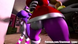 3d 3d_(artwork) amy_rose anthro big_breasts blaze_the_cat bookshelf bulge clothed erection futa_bulge futanari latex leotard pink_fur red_dress screenshot sega shocking_(artist) shoes sonic_(series) white_panties