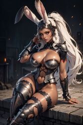 1girls ai_generated armor big_breasts boob_window bunny_ears cleavage final_fantasy final_fantasy_xii fran front_view league69 long_hair looking_at_viewer red_eyes thighhighs thighs white_hair