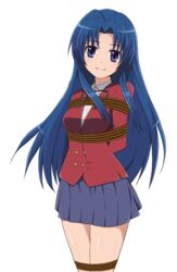 1girls blue_eyes blue_hair breasts bsolder009 clothed clothed_female clothing cute damsel_in_distress female kawashima_ami long_hair looking_at_viewer rope_bondage school_uniform skirt smiling solo tied_up toradora!