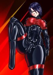 android android_girl artificial_vagina big_breasts blue_eyes blue_hair breasts elster_(signalis) emotionless exposed_pussy female female_only horror_(theme) latex latex_suit leg_up mechanical metal_skin mr.bones22 robot robot_girl shiny shiny_skin signalis thick_thighs thighs wide_hips