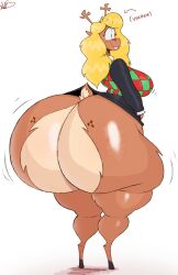 1girls anthro ass ass_bigger_than_head ass_focus big_butt blonde_hair bottom_heavy bottomless breasts bubble_butt clothing dat_ass deltarune dumptruck_ass fat_ass female female_only freckles hyper hyper_ass large_ass massive_ass no_panties no_underwear noelle_holiday rear_view revealing_clothes schplingnops solo thick_ass thick_thighs thunder_thighs topwear unaware underass wide_hips