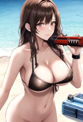 1girls ai ai_generated beach big_breasts bikini bikini_top black_bikini black_bikini_top breasts brown_eyes brown_hair cissnei crisis_core_final_fantasy_vii final_fantasy final_fantasy_vii square_enix