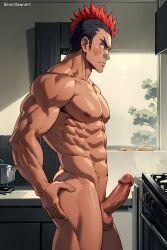 abs ai_generated balls bara biceps big_balls big_penis erection kill_la_kill kinagase_tsumugu male male_nipples male_only manly mohawk mohawk_(hairstyle) muscular_male nipples nude pecs penis