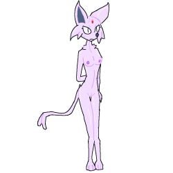 alpha_channel anthro breasts ears_up eeveelution espeon female generation_2_pokemon genitals hair hand_behind_back hiddenbird invalid_tag nintendo nipples nude pokemon pokemon_(species) purple_body purple_hair pussy simple_background solo standing tail transparent_background triandra_(hiddenbird) unimpressed