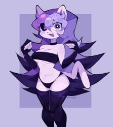 animal_ears artist_request bikini black_choker black_sclera body_fur breasts cat_ears cat_nose cat_tail choker clenched_hands colored_sclera elbow_gloves feline female fingerless_gloves furry furry_female gloves large_breasts long_hair navel non-web_source original purple_background purple_bikini purple_eyes purple_fur purple_gloves purple_hair purple_theme purple_thighhighs pussy sashley signature solo swimsuit symbol-shaped_pupils tail thighhighs underboob x-shaped_pupils