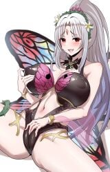 1girls absurdres alternate_costume bare_shoulders black_one-piece_swimsuit black_swimsuit breasts cameltoe commission covered_nipples fairy_wings female female_only fingering fingering_self fire_emblem fire_emblem_heroes gomalamp green_hairband hairband high_ponytail highres large_breasts looking_at_viewer masturbation nintendo official_alternate_costume one-piece_swimsuit plumeria_(fire_emblem) plumeria_(summer)_(fire_emblem) pointy_ears puffy_nipples red_eyes revealing_clothes self_fondle skeb_commission solo swimsuit white_background wings