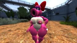 1girls 3d 3d_(artwork) alternate_version_available anthro big_breasts big_nipples big_thighs birdo bow breasts claws curvy eyeshadow fat female female_only half-closed_eyes hand_on_hip looking_at_viewer mario_(series) naked nintendo nipples nude outside pink_body pink_skin purple_eyes purple_eyeshadow pussy red_bow solo thhypercombine thhypercombine12 thick thick_hips thick_thighs thighs wide_hips