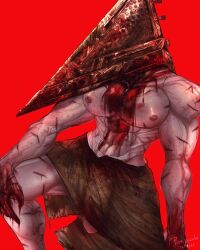 1boy bara bara_tits barazoku big_penis bulge bulge_through_clothing clothing gay male male_focus male_nipples male_only manly muscular_male nipples no_visible_face penis penis_outline pyramid_head silent_hill silent_hill_(film) silent_hill_homecoming solo solo_male yaoi