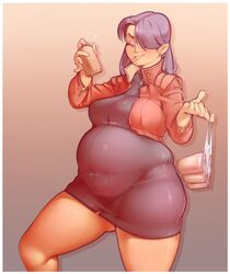 1girls bbw belly big_belly chubby clothing cozynakovich dress large_breasts misato_katsuragi neon_genesis_evangelion obese panties slightly_chubby thick_ass weight_conscious weight_gain