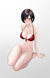 1girls ada_wong adult bare_arms bare_legs bare_midriff bare_pussy bare_shoulders bare_thighs barefoot belly belly_button bikini bikini_top black_hair blush blush blush_lines breasts breasts cleavage collarbone elbows feet female female_focus female_only fingers full_body gyunzai high_resolution highres hourglass_figure knees legs legs_together light_skin lips looking_at_viewer looking_up medium_breasts navel nude red_bikini red_bikini_top red_eyes resident_evil short_hair shoulders simple_background sitting sitting_down sitting_on_floor sitting_on_knees slender_body slender_waist slim_girl slim_waist smile smiling smiling_at_viewer soles solo string_bikini swimsuit swimwear thick_thighs thighs thin_waist toes white_background