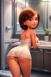 ai_generated anime bare_pussy bath_towel bathroom breasts cartoon comics dinixdream elastigirl embarrassed exposed_pussy hairless_pussy helen_parr looking_over_shoulder mature_female milf mommy naked naked_female nude nude_female pixar pussy pussy_shot shaved_pussy the_incredibles the_incredibles_2