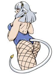 1girls alternate_costume ash_(fire_emblem) ass breasts cow_girl eili_enie female female_only fire_emblem fire_emblem_heroes fishnet_legwear fishnet_stockings fishnets grey_hair large_ass leotard medium_breasts nintendo solo tail white_background