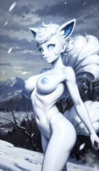 1girls ai_generated alolan_vulpix barely_visible_genitalia big_breasts blue_eyes blue_nipples cortezian_generations female fox_ears fox_tail hi_res naked nintendo nipples nude patreon pokemon pokemon_(species) pokephilia regional_form_(pokémon) snow solo tail thighs vulpix white_body white_hair white_skin