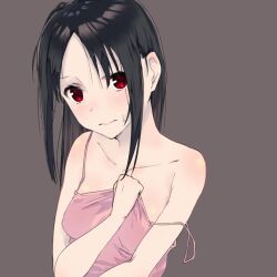 1girls bare_arms bare_shoulders black_hair blush blush_lines blushing_at_viewer bossun_(laetus) breasts collarbone cute dot_nose embarrassed embarrassed_female female female_focus female_only head_tilt high_resolution highres kaguya-sama_wa_kokurasetai_~tensai-tachi_no_renai_zunousen~ light_skin lips long_hair looking_at_viewer loose_clothes loose_clothing petite petite_body petite_breasts petite_female petite_girl pink_clothing red_eyes shinomiya_kaguya shoulders shy shy_expression shy_face sidelocks simple_background slender_body slender_waist slim_girl slim_waist small_breasts solo student sweatdrop teenager thin_waist tilted_head topwear upper_body