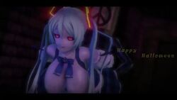 3d adopento alternate_skin_color animated ass big_ass black_eyes bouncing_breasts female_focus from_behind gray_skin halloween hatsune_miku large_breasts mmd red_pupils tagme upskirt video vocaloid