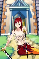 erza_scarlet fairy_tail female_only looking_at_viewer nipples_visible_through_clothing red_hair rookie115 sword