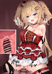 akai_haato bar_censor censored censored_penis censored_pussy dress haachama hololive hololive_gen_1 hololive_japan lolita_fashion nipples no_bra panty_pull penis pussy sex thighhighs tikuwazyousyou virtual_youtuber