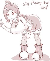 ahoge andou_ringo ass bending_over bent_over big_ass big_breasts big_butt breasts drill_hair hairclip huge_ass huge_breasts huge_butt large_ass large_breasts large_butt monochrome puyo_puyo puyo_puyo_7 puyo_puyo_fever puyo_puyo_tetris school_uniform schoolgirl sega stockings stop_thinking_about_sex thighhighs twin_drills uniform zettai_ryouiki