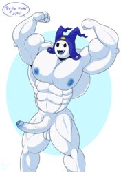 2021 abs absurd_res atlus balls big_muscles blue_clothing blue_glans blue_hat blue_headwear blue_nipples blue_tongue clothing demon demon_humanoid dialogue english_text erection fangs fist flexing foreskin front_view genitals glans hat headgear headwear hi_res huge_muscles humanoid humanoid_genitalia humanoid_penis imp jack_frost_(megami_tensei) light_theme male megami_tensei mostly_nude muscular muscular_humanoid muscular_male nipples noseless open_mouth partially_retracted_foreskin pecs penis profanity raised_arms simple_background solo_male standing teeth text the_purple_wolf_guy tongue vein veiny_penis video_games white_background white_balls white_body white_penis