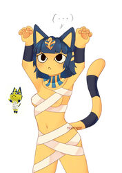 ... animal_crossing ankha bandages black_eyes blue_hair breasts collar cute female fluffadee furry navel nintendo signature small_breasts tagme underwear_only wholesome yellow_body
