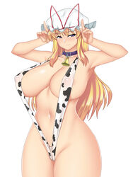 1girls blonde_hair cow_print female large_breasts leotard mokkori9 touhou yukari_yakumo