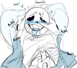 ahe_gao blue_tongue blush crying_with_eyes_open disembodied_hand disembodied_hands dominant_pov english_text fangs gaster hands_behind_head male male_only moan pleasure_face pov sans solo_focus text tongue tongue_out undertale