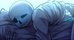 animated_skeleton blue_blush blush blushing bottomless clothing drool drooling male_only pillow_humping sans shirt_only skeleton solo undertail undertale undertale_(series)