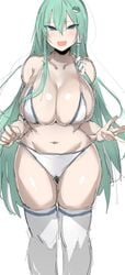 1girls bad_id bad_twitter_id blue_eyes female golgi_hon green_hair large_breasts micro_bikini sanae_kochiya thighhighs touhou