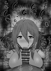 1boy 1girls :>= big_breasts big_penis black_and_white blowjob blush cape celestine_baudelaire censored detailed_background drooling eyelashes fellatio heart how_not_to_summon_a_demon_lord human indoor inside interracial kurotama long_hair looking_at_viewer male male_pov oral oral_sex room saliva shiny shiny_skin sketch sound_effects squatting sweat text vein veins veiny veiny_penis