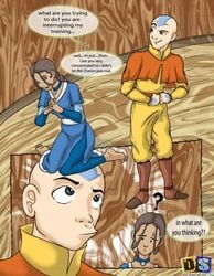 1boy 1girls aang air_nomad airbender_tattoo avatar_legends avatar_the_last_airbender clothing comic dark-skinned_female dark_skin drawn-sex.com english_text female katara male nickelodeon speech_bubble straight_hair text the_avatar ujinko water_tribe